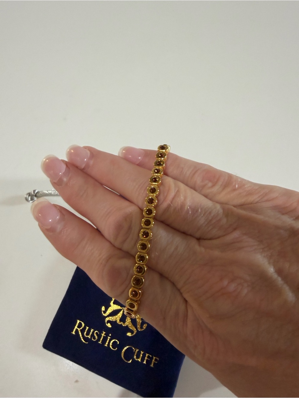 Rustic Cuff Gold-Tone Bracelet with Amber Accents - Picture 2 of 3